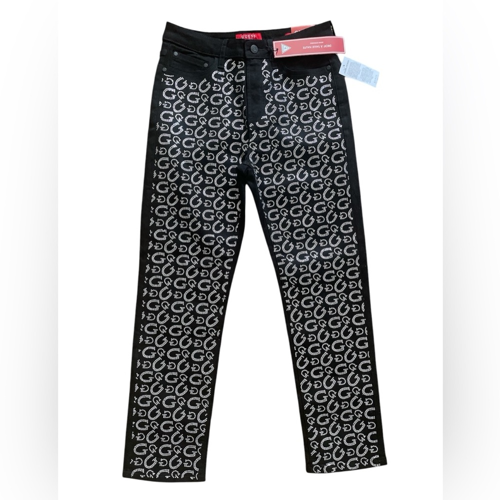 Guess Girly G-Stone Slim Fit Straight Jet Black Jeans Size 6 NWT